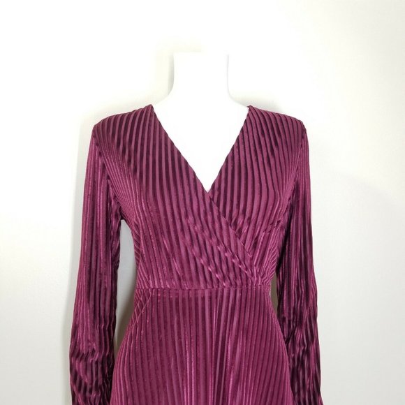 Velvet Burnout Striped Dress Plus Size Burgundy Empire Waist Maxi Cocktail Dress - Picture 4 of 12